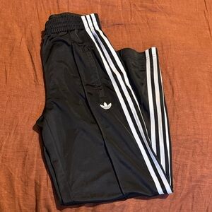 adidas firebird Black Track Pants with White Stripes